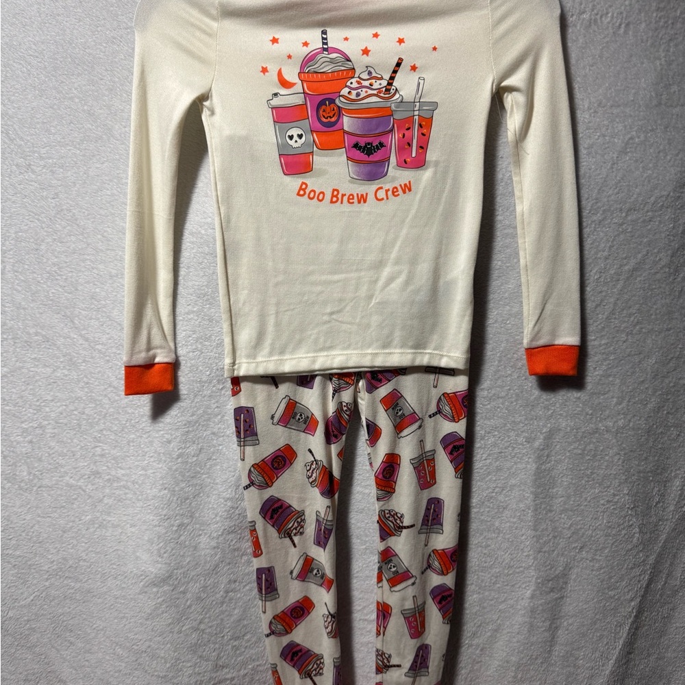 Kids Boo Brew Crew Cream & Orange Pajama Set